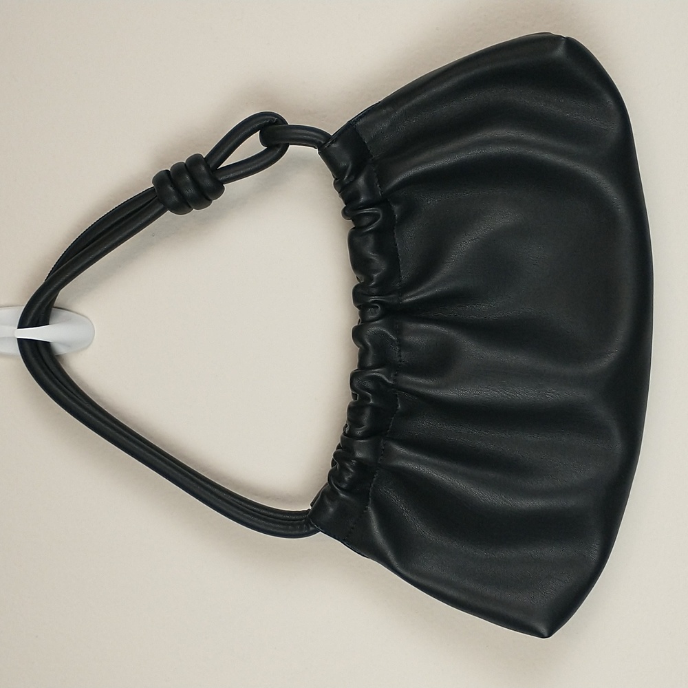 Nanushka Valerie Black Vegan Faux Leather Ruched Small Shoulder Bag Knotted